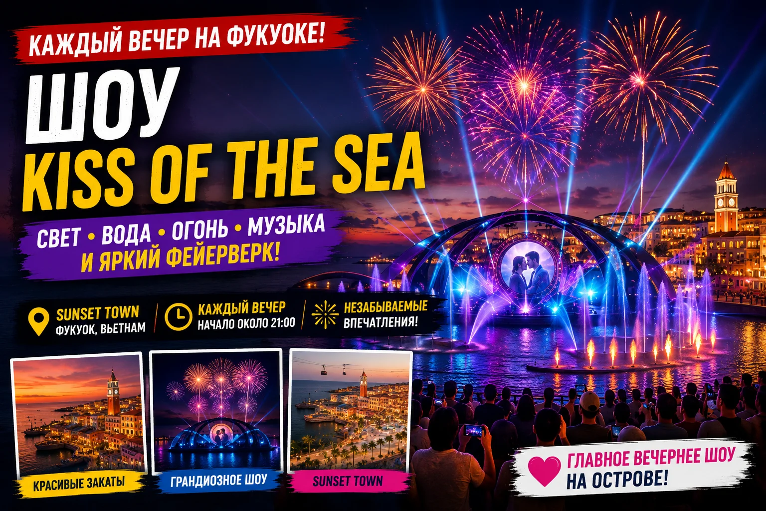 Каждый вечер на Фукуоке проходит шоу Kiss of the Sea